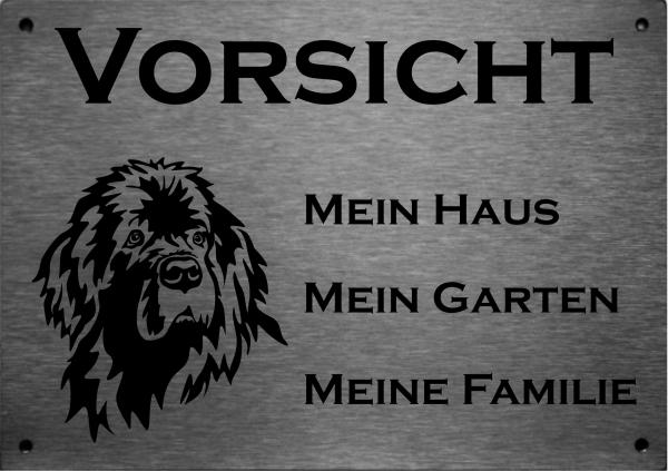 Edelstahl Warnschild Neufundländer VORSICHT Mein Haus mein Garten meine Familie